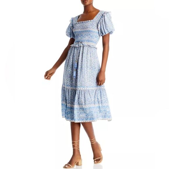 Dresses & Skirts - Bell Ashley Ruffled Puff Sleeve Midi Dress in Blue White, NWT, Size XL